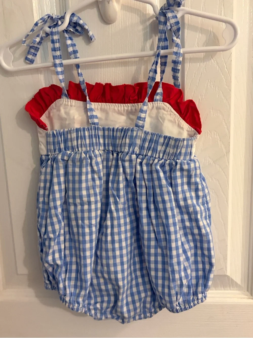 Girl's Adorable Red White & Blue Bubble Embroidered Dinosaurs & Fireworks 12-18M